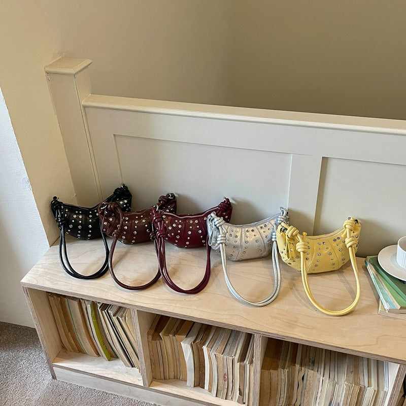 Studded Textured Leather Handbag