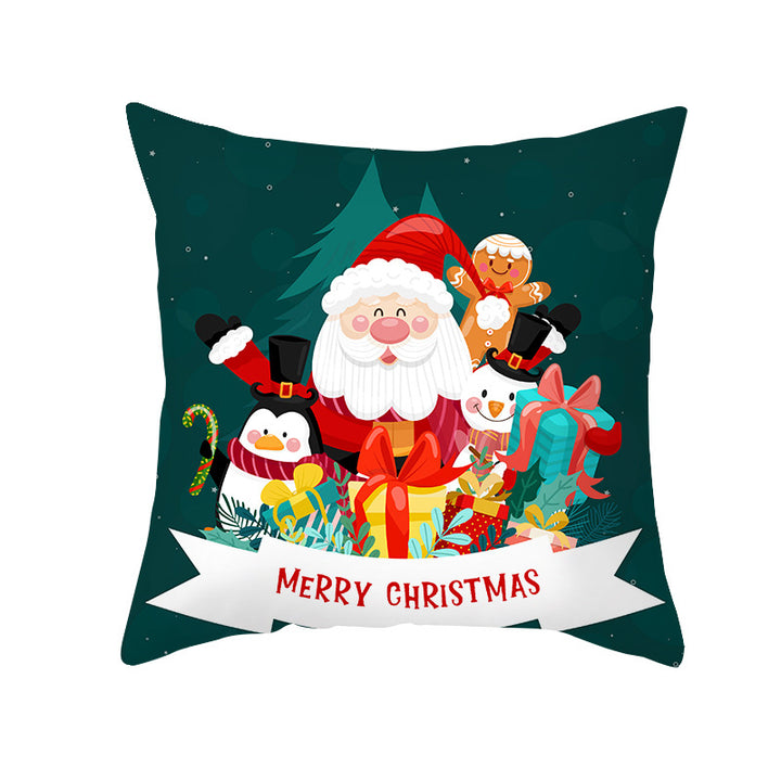 Festive Christmas Decorative Throw Pillow Cover with Holiday Gift and Snowflake Print