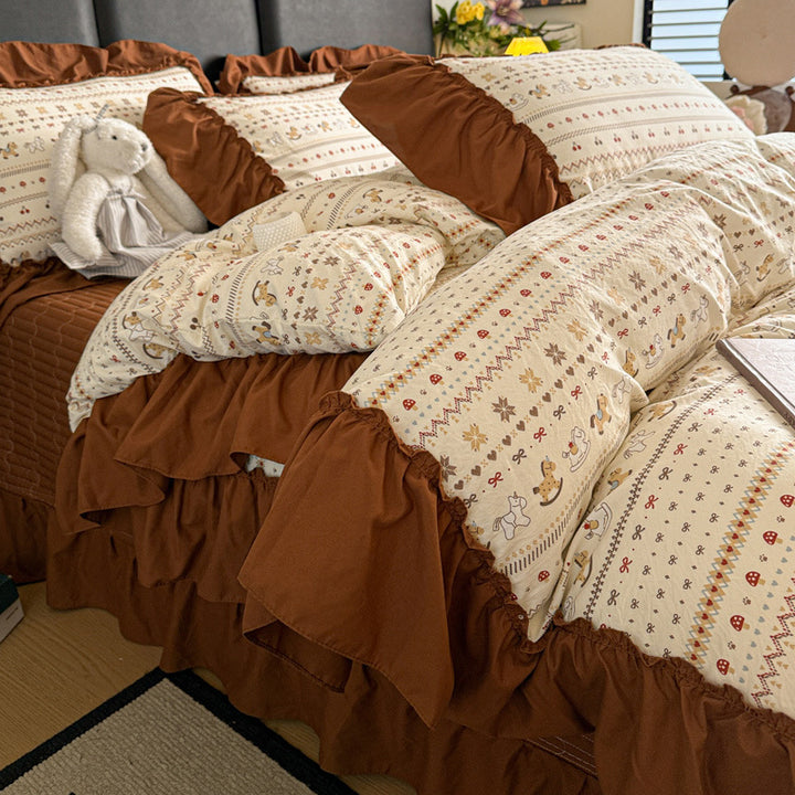 Vintage Floral Ruffled Duvet Cover Set