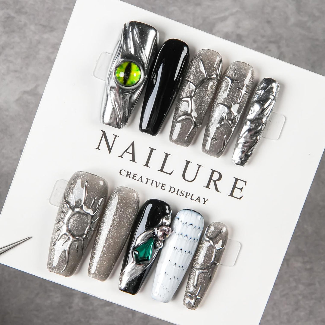 Creative Art Press-On Nail Set with Unique Textures