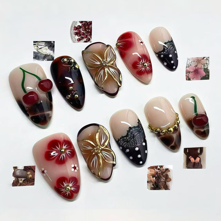 Elegant Floral-Embellished Press-On Nail Collection