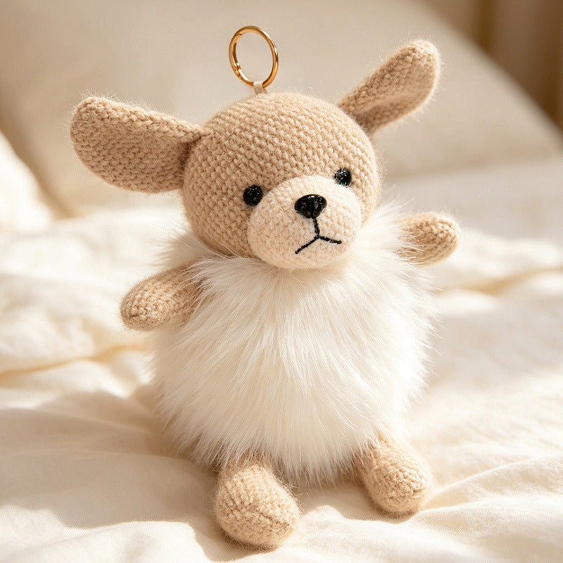 Plush Fluffy Monkey Bag Charm Keychain with Faux-Fur Body and Gold Ring Stornfield