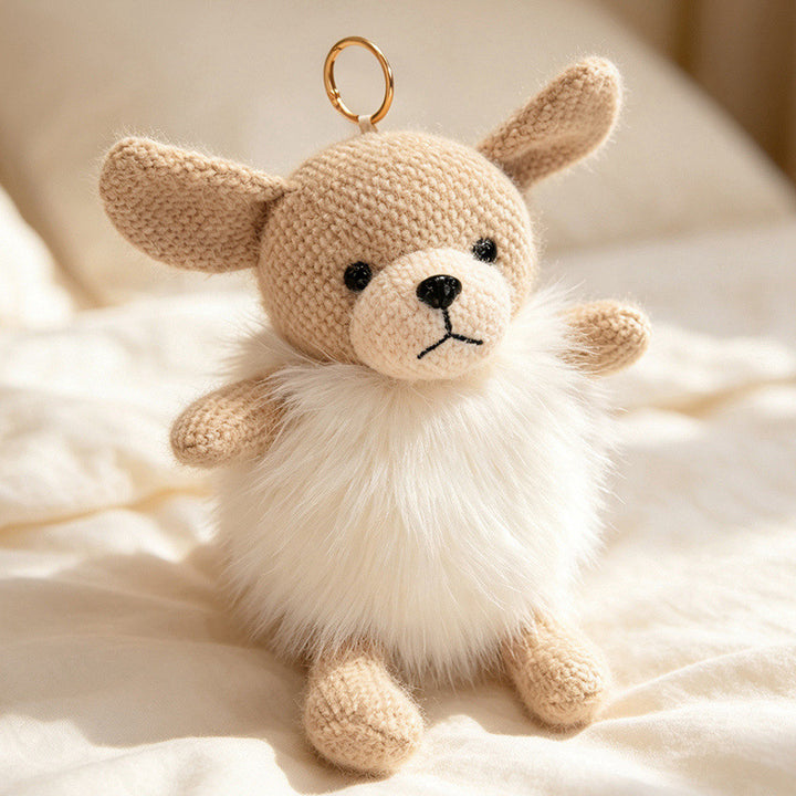 Plush Fluffy Monkey Bag Charm Keychain with Faux-Fur Body and Gold Ring Stornfield