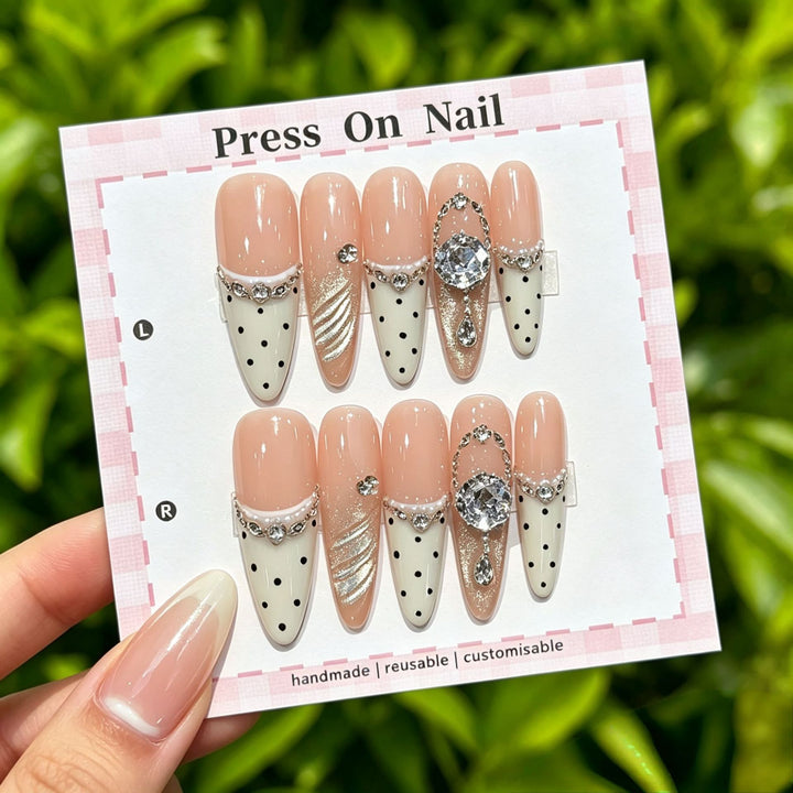 Elegant Reusable Press-On Nail Art Set with Floral Accents