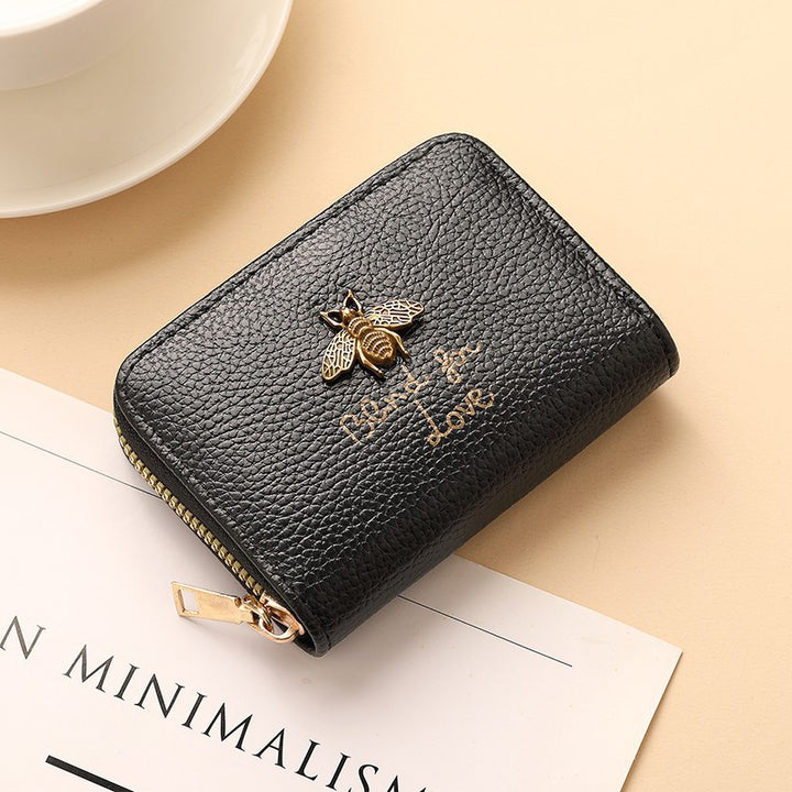 Designer Bee-Embellished Leather Zip-around Wallet Stornfield