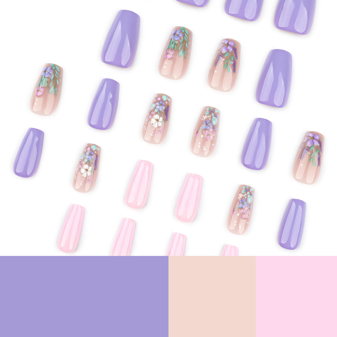 Elegant artificial nail art with delicate flower motifs Stornfield