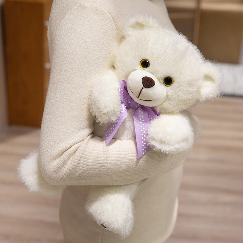 Deluxe Sitting Plush Teddy Bear Cuddler with Long-Pile Faux Fur, Embroidered Face & Satin Ribbon Stornfield