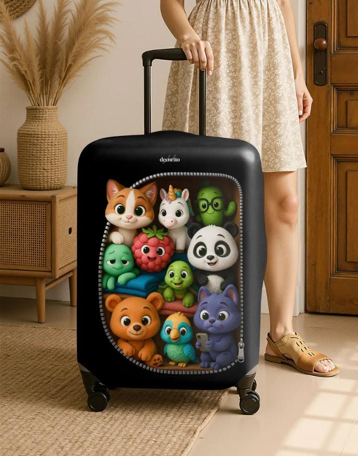 Unisex nan hard shell suitcase cover with stretch travel motif print, zipper opening and scratch-resistant protection Stornfield