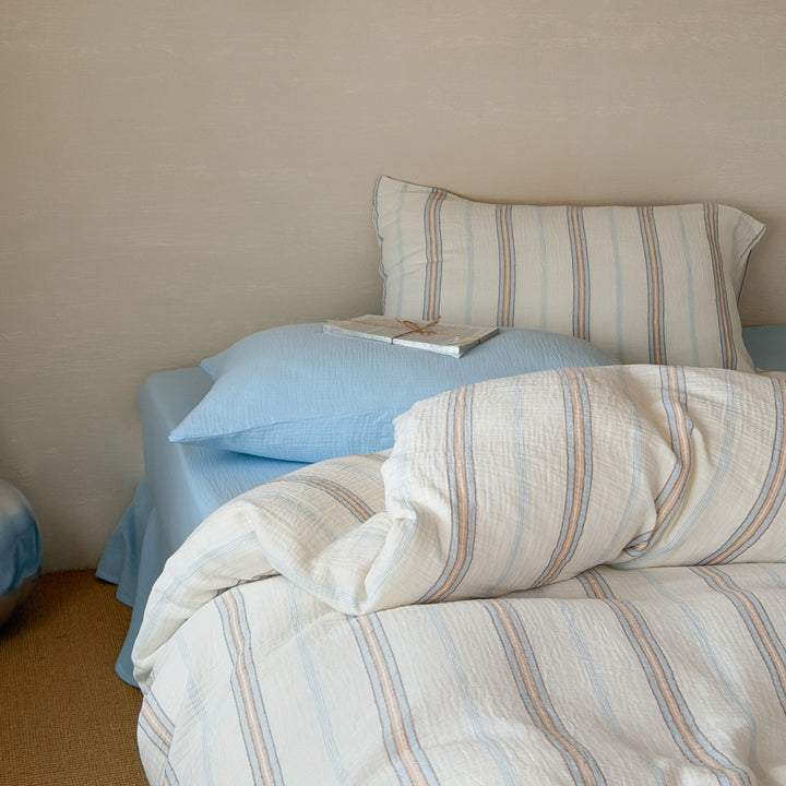 Striped Textured Cotton-Linen Duvet Cover Set with Pillow Shams
