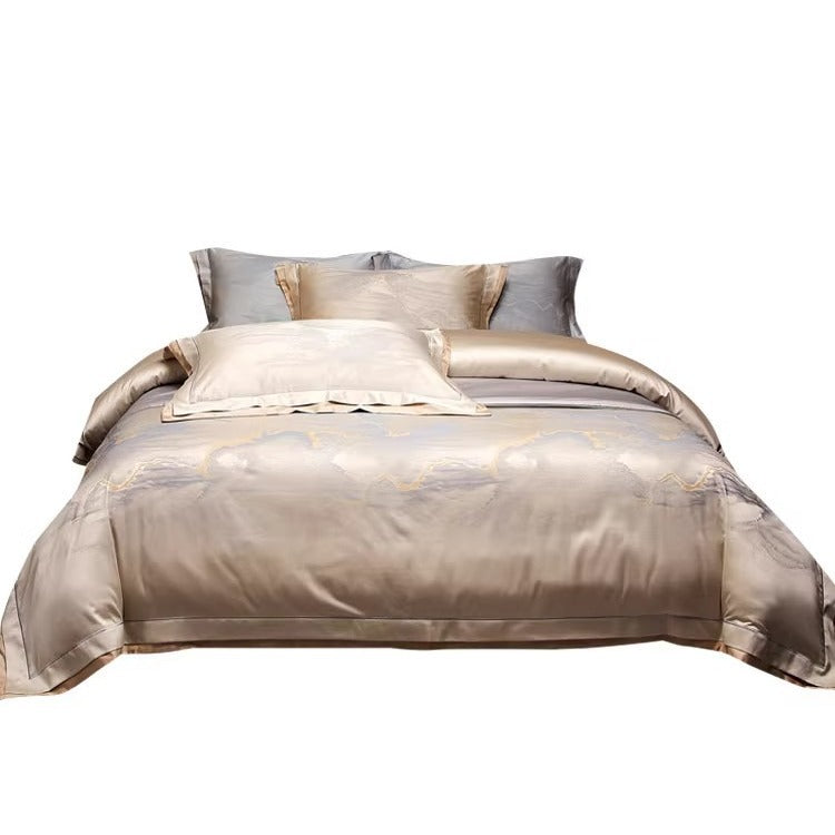 Luxury Floral Jacquard Satin Duvet Cover Set with Reversible Silky Finish and Decorative Border