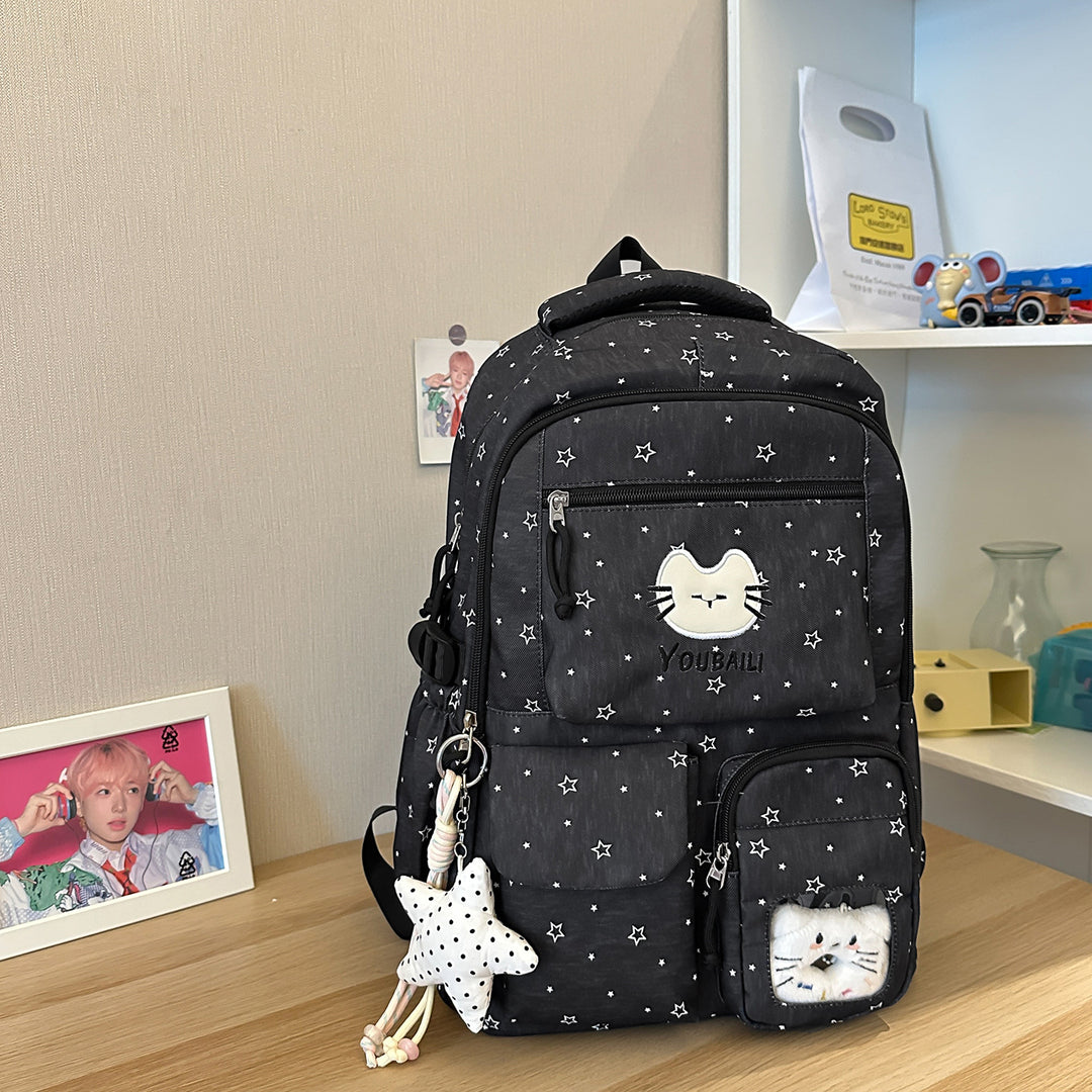 Playful Cat-Print School Backpack Stornfield
