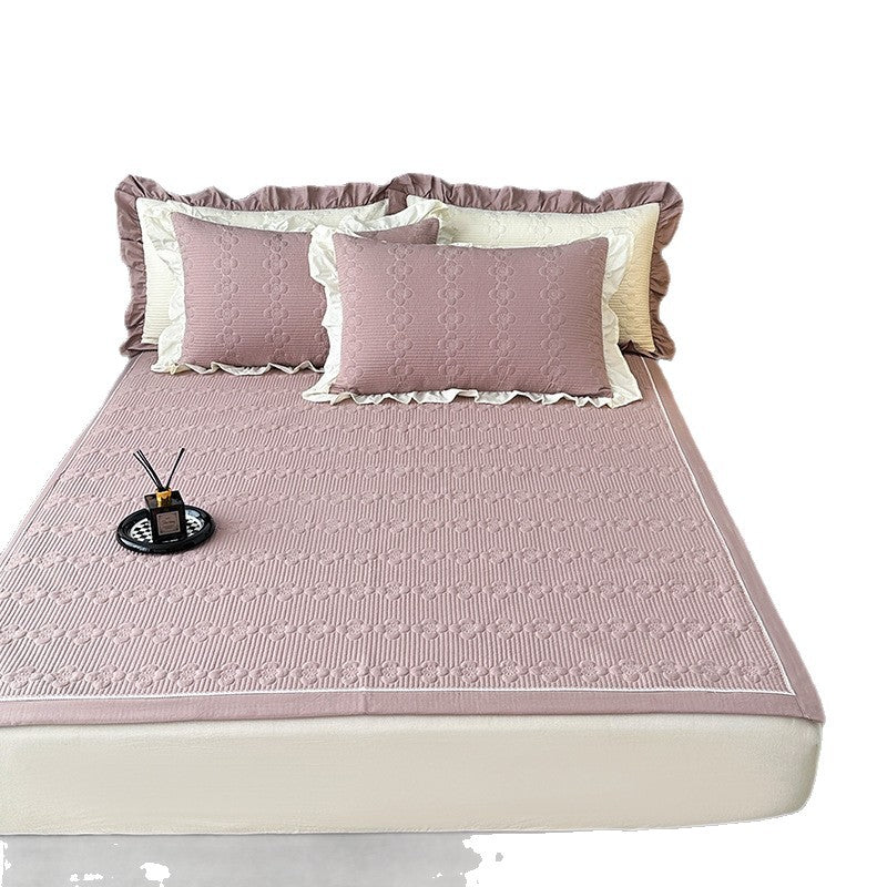 Quilted Microfiber Bedspread Set with Ruffled Pillow