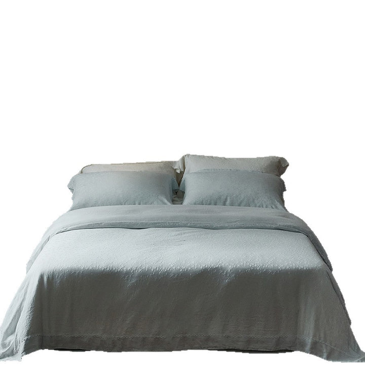 Washed-Linen Cotton Jacquard Duvet Cover Set with Scalloped Sham Trim