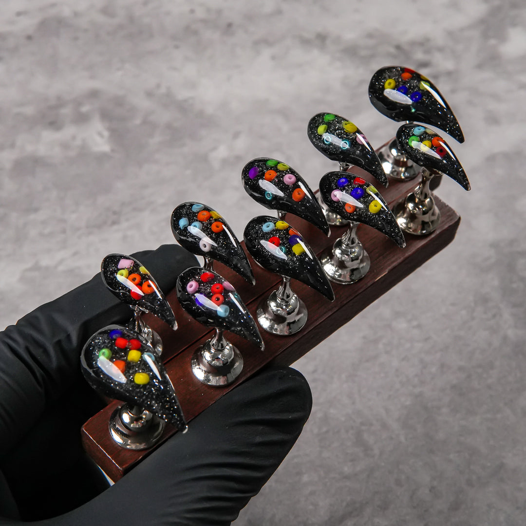 Artistic Press-On Nail Set with Colorful Sequin Design