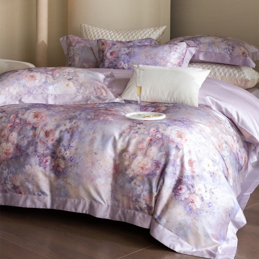 Floral Watercolor Cotton-Sateen Duvet Cover Set with Piped Edge & Pillow Shams