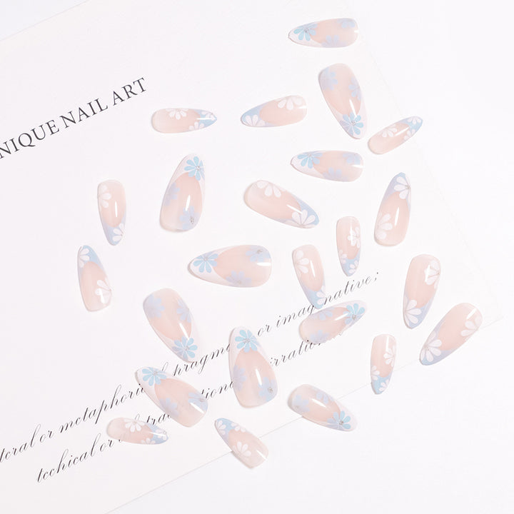 Pointed Almond-Shaped Press-On Nails with Floral Design Stornfield