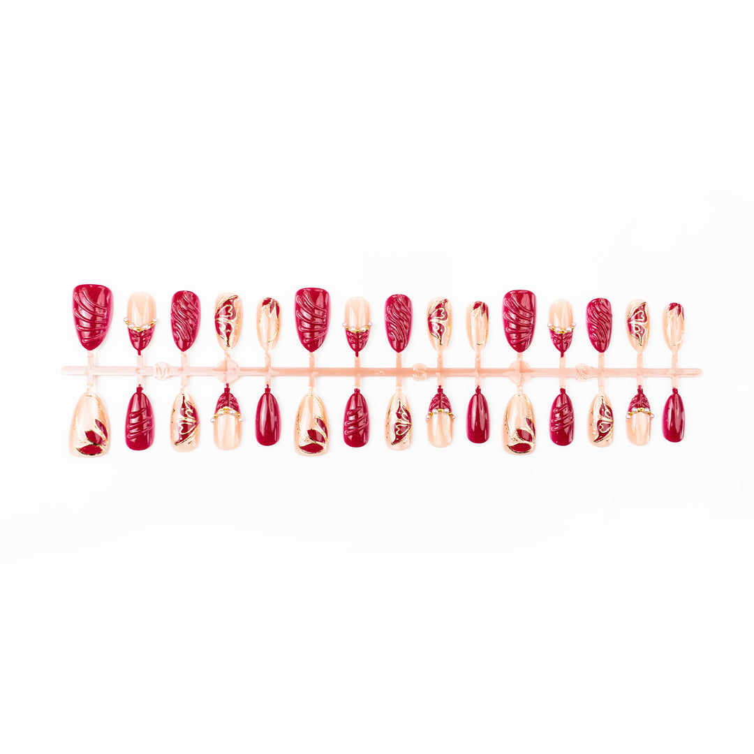 Artistic Press-On Nail Set with Pearl and Butterfly Accents