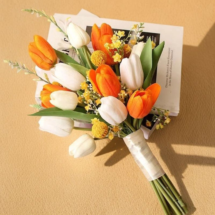 Artificial Tulip Flower Bouquet with Decorative Floral Accents