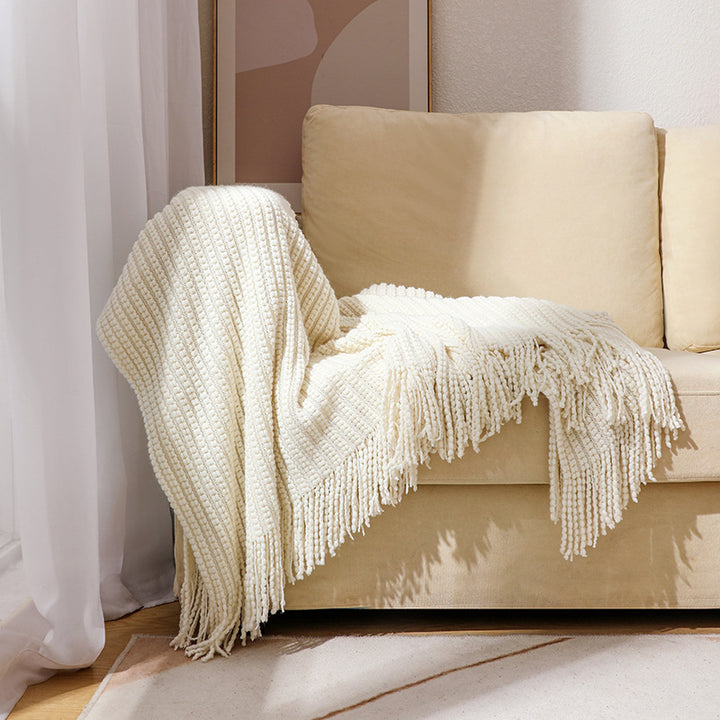 Luxurious Textured Fringe Throw Blanket