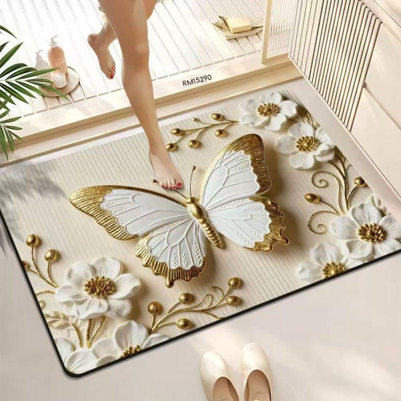 3D Butterfly Pattern Bath Mat