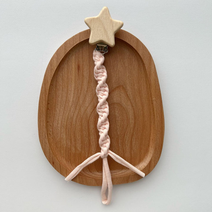 Wooden Star Pacifier Clip with Braided Cotton Strap