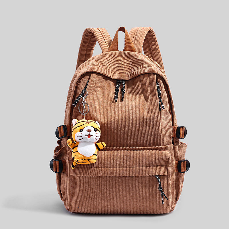 Corduroy Backpack with Cute Character Keychain Stornfield