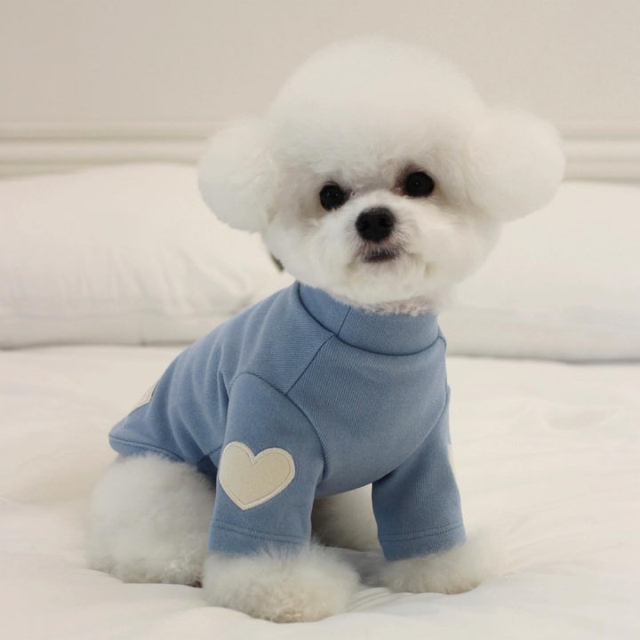 Pet Mock-Neck Ribbed Sweater with Heart El Patches