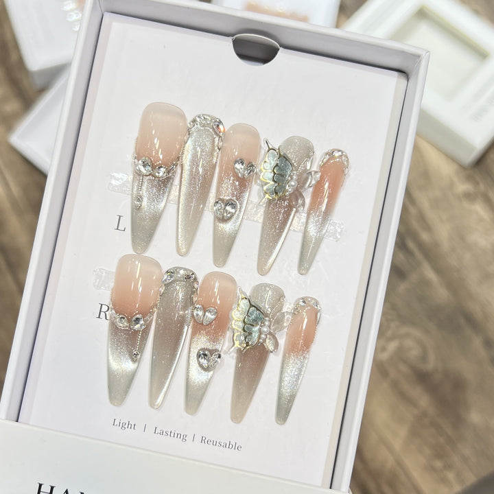 Decorative Stiletto Press-On Nail Art Set with Butterfly Accents Stornfield