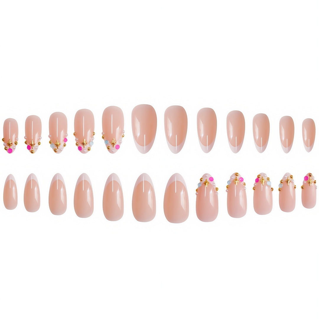 Decorative French Tip Nail Extensions with Gem Accents Stornfield