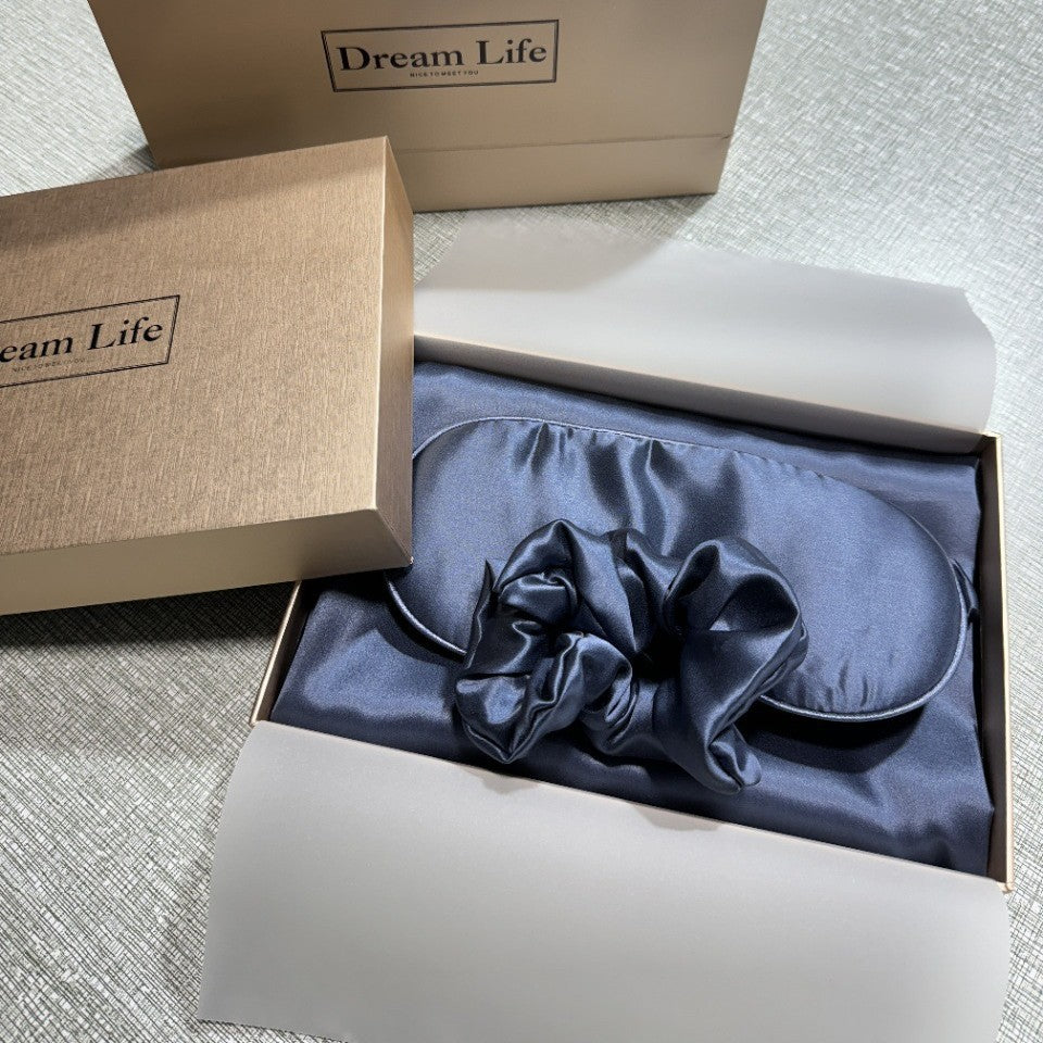 luxurious silk satin sleep mask and hair tie set for sensitive skin