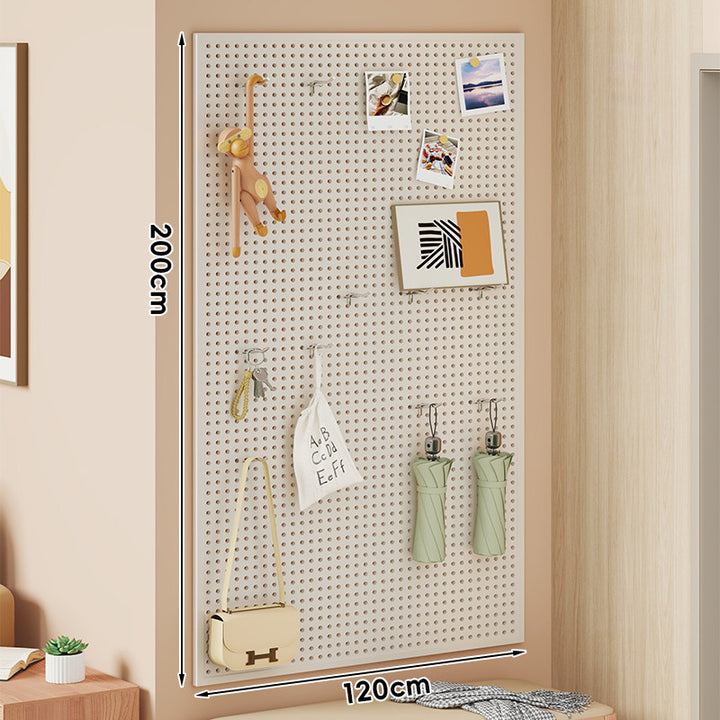 Large Vertical Perforated Wall Storage Panel with Adjustable Hooks and Accessory Mounts