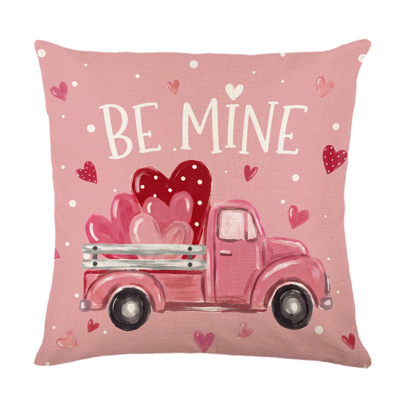 Decorative Cotton-Linen Square Throw Pillow Cover LOVE Heart Print with Hidden Zipper