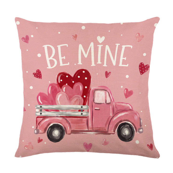 Decorative Cotton-Linen Square Throw Pillow Cover LOVE Heart Print with Hidden Zipper