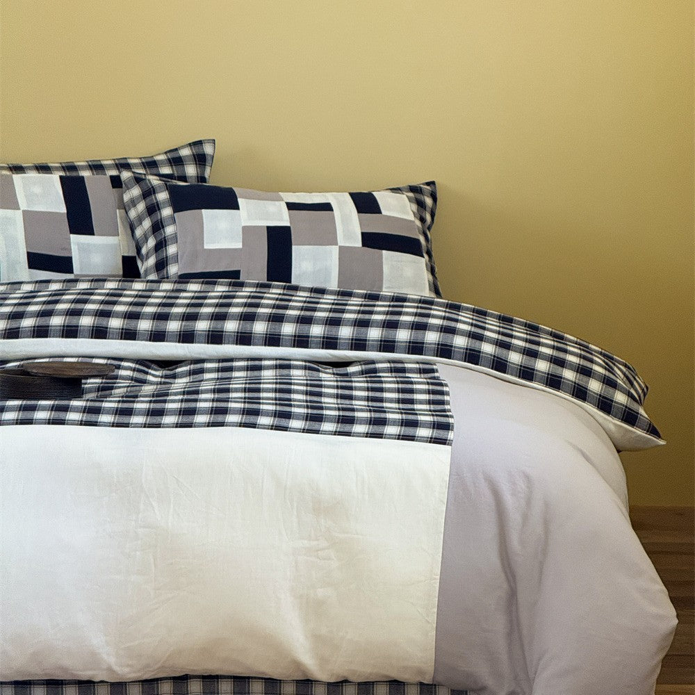 Patchwork bed linen set made of high-quality cotton with Vichy check and reversible function
