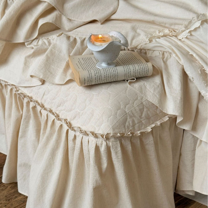 Ruffled Lace-Trim Duvet Cover Bedding Set with Decorative Pillow Shams