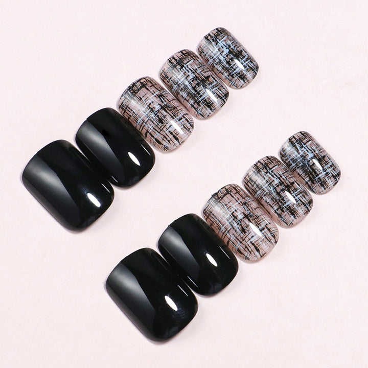 Glossy Artistic Press-On Nail Set with Abstract Design Stornfield
