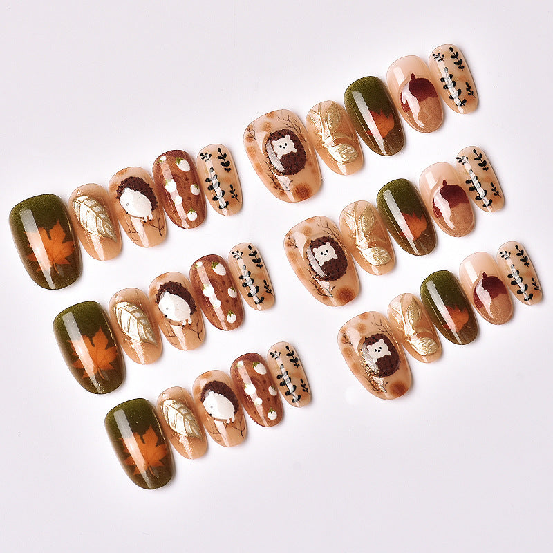 Seasonal Hedgehog-Inspired Press-On Nail Art Set
