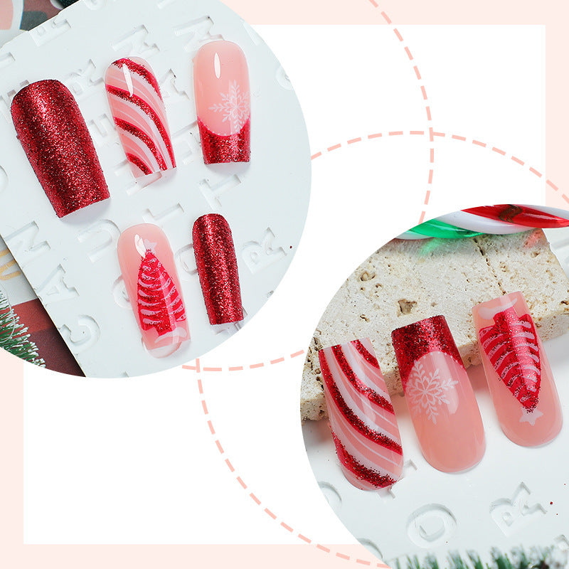 Artificial nail set with festive glitter and Christmas motifs Stornfield