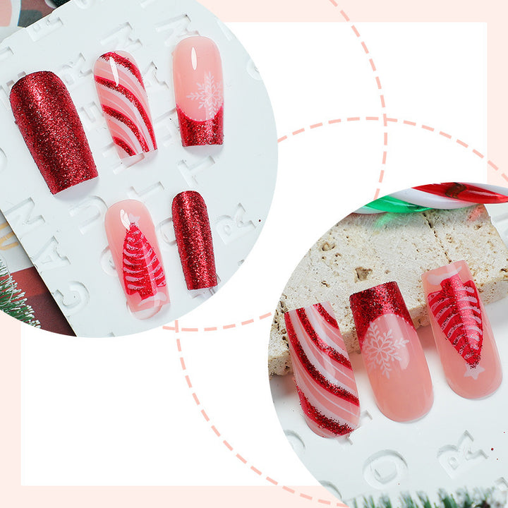 Artificial nail set with festive glitter and Christmas motifs Stornfield