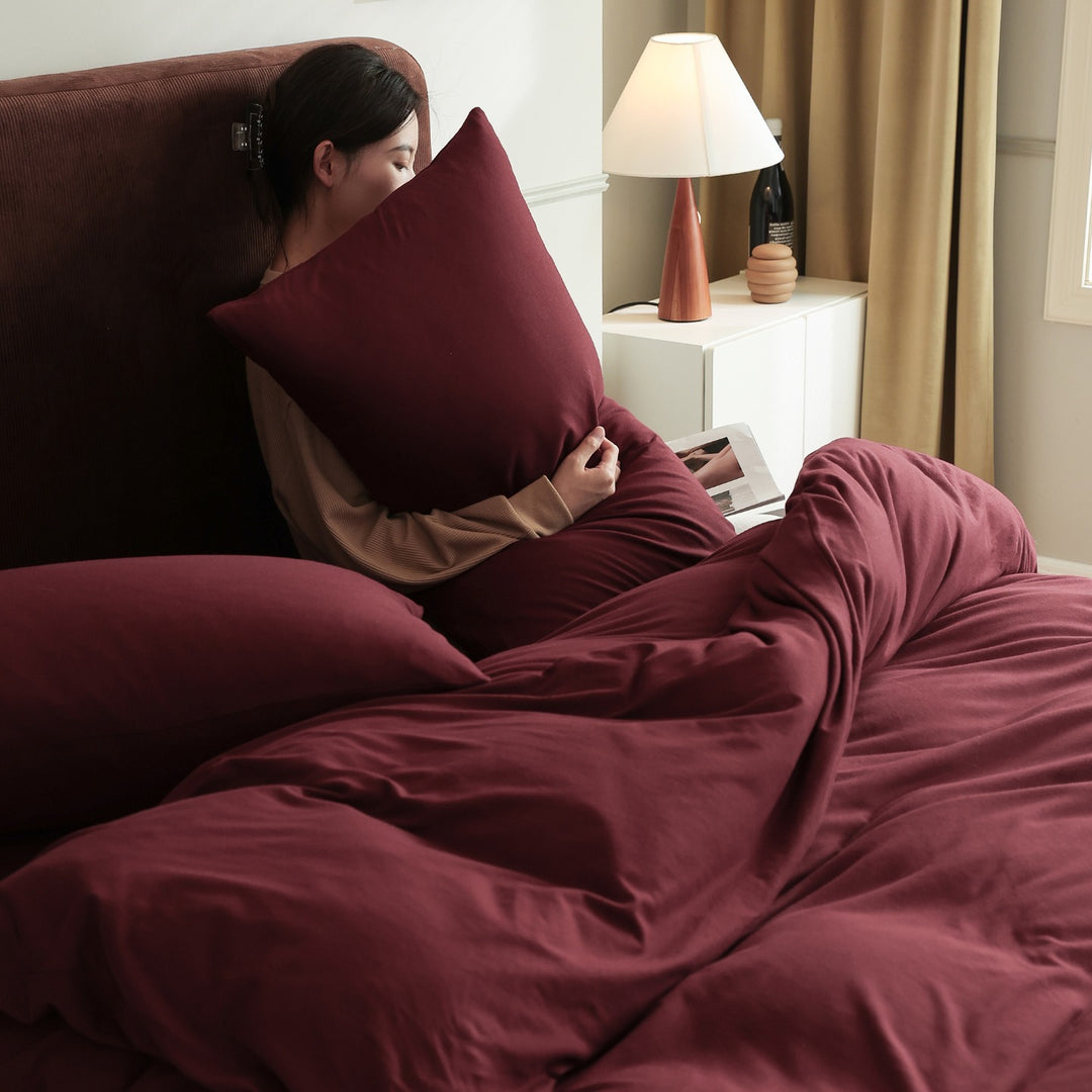 Minimalist Breathable Cotton Percale Duvet Cover Set with Hidden Zip and Pillow Shams