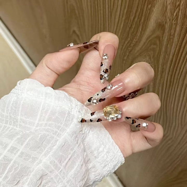 Decorative Stiletto Press-On Nails with Gem Accents Stornfield