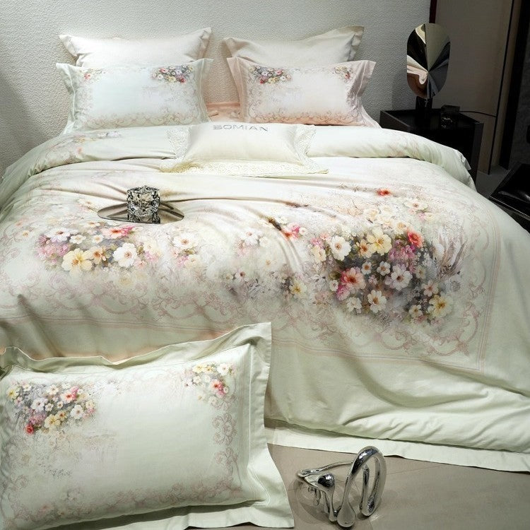 Luxury Floral Micro-Sateen Duvet Cover Set with Reversible Decorative Pillow Shams