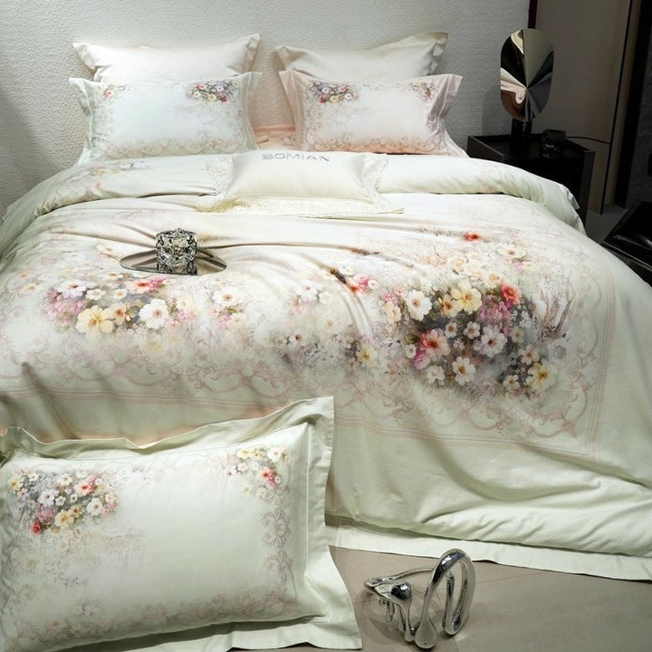 Luxury Floral Micro-Sateen Duvet Cover Set with Reversible Decorative Pillow Shams