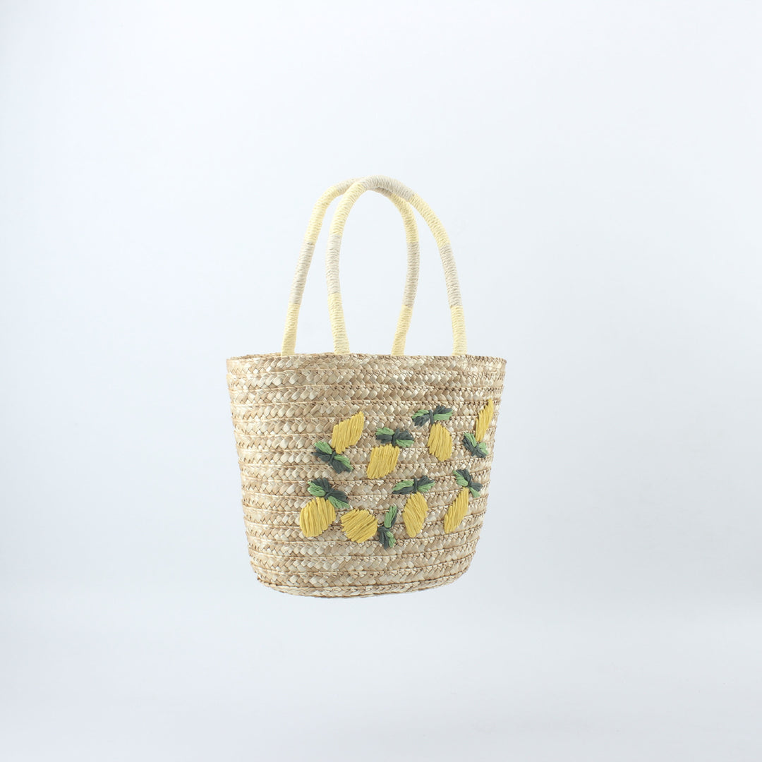 Basket bag with hand-embroidered lemon motif Stornfield