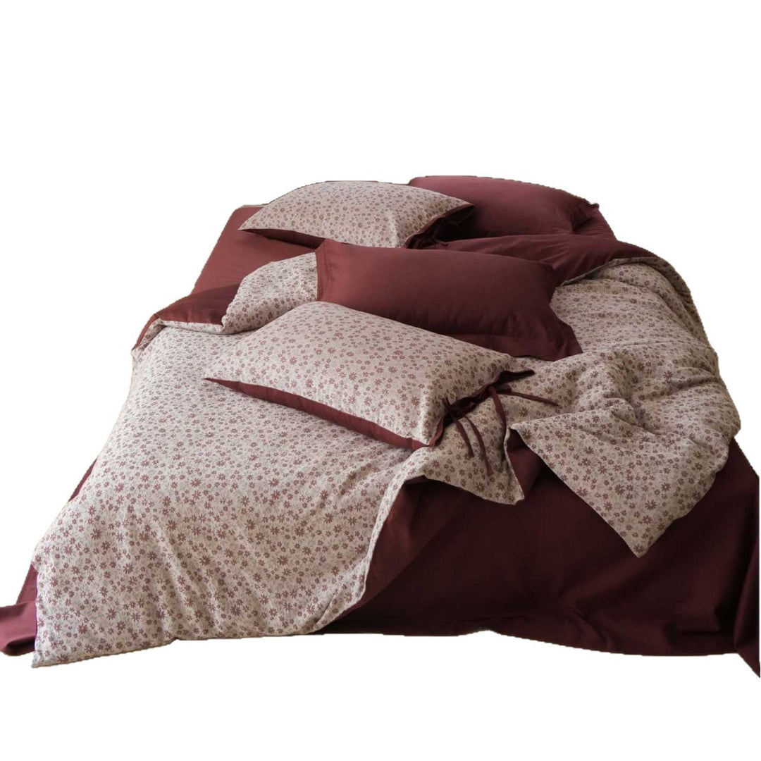 Printed Cotton Sateen Duvet Cover Set with Tie-Closure Pillow Shams and Reversible Solid Backing