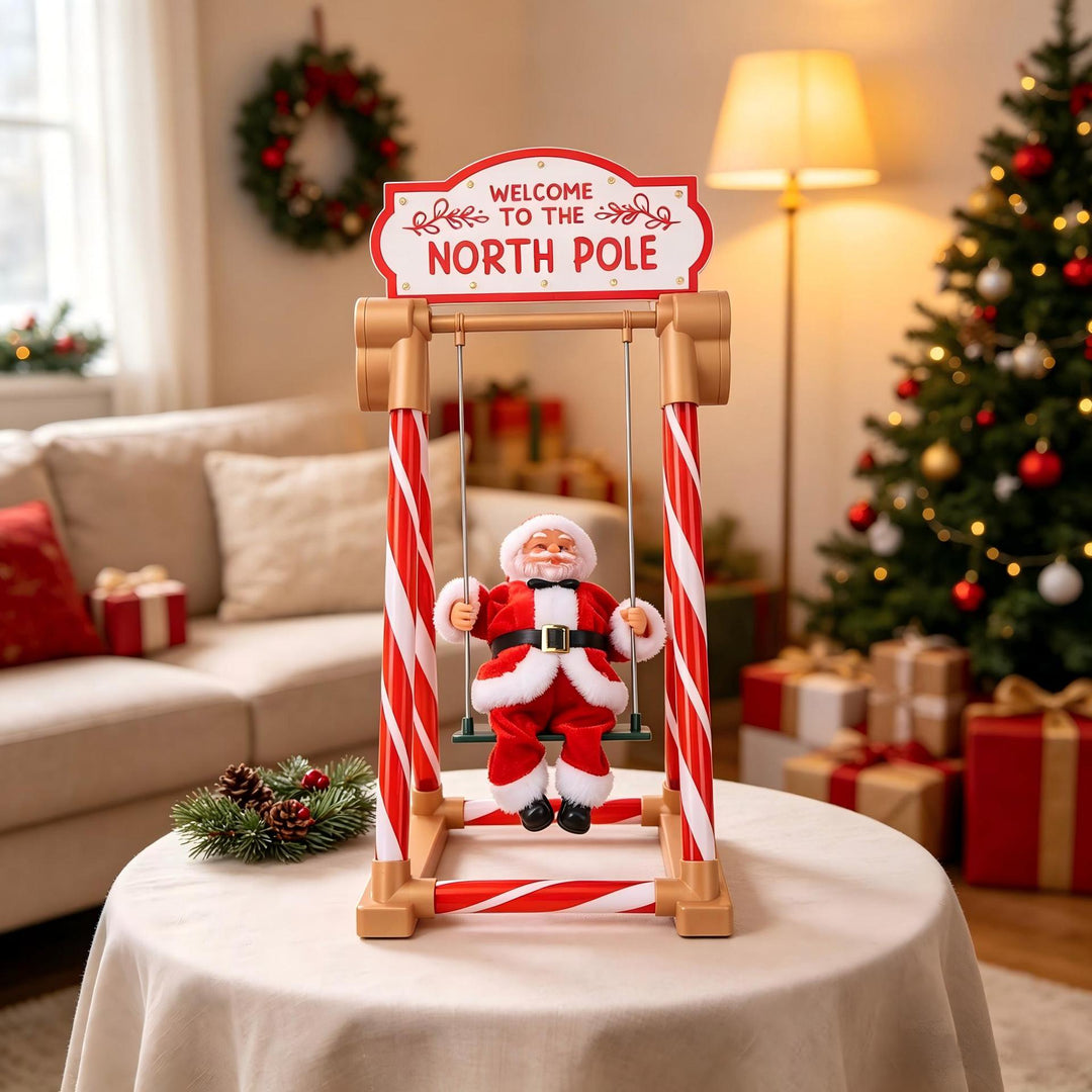 Decorative Santa Claus figure on swing