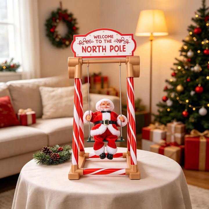 Decorative Santa Claus figure on swing
