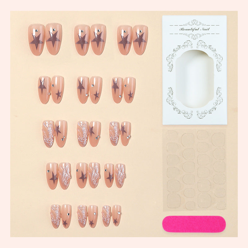 Artistic Press-On Nail Set with Star and Pearl Accents Stornfield