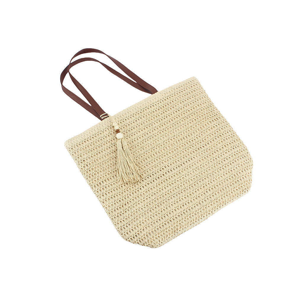 Spacious Shoulder Bag Made of Braided Natural Material with Decorative Tassel Stornfield