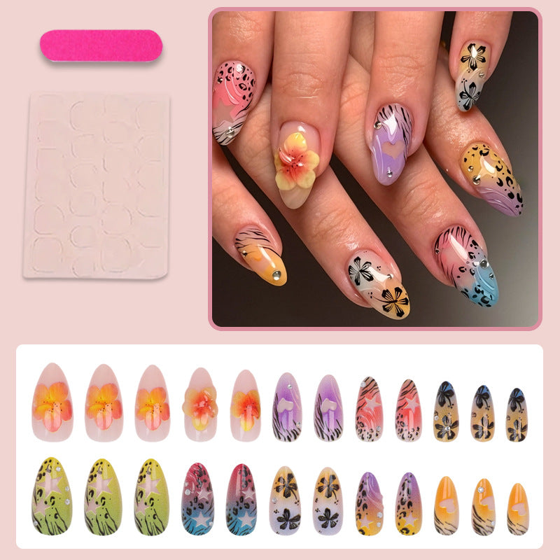 Artificial nail set with colorful flower and leopard designs Stornfield
